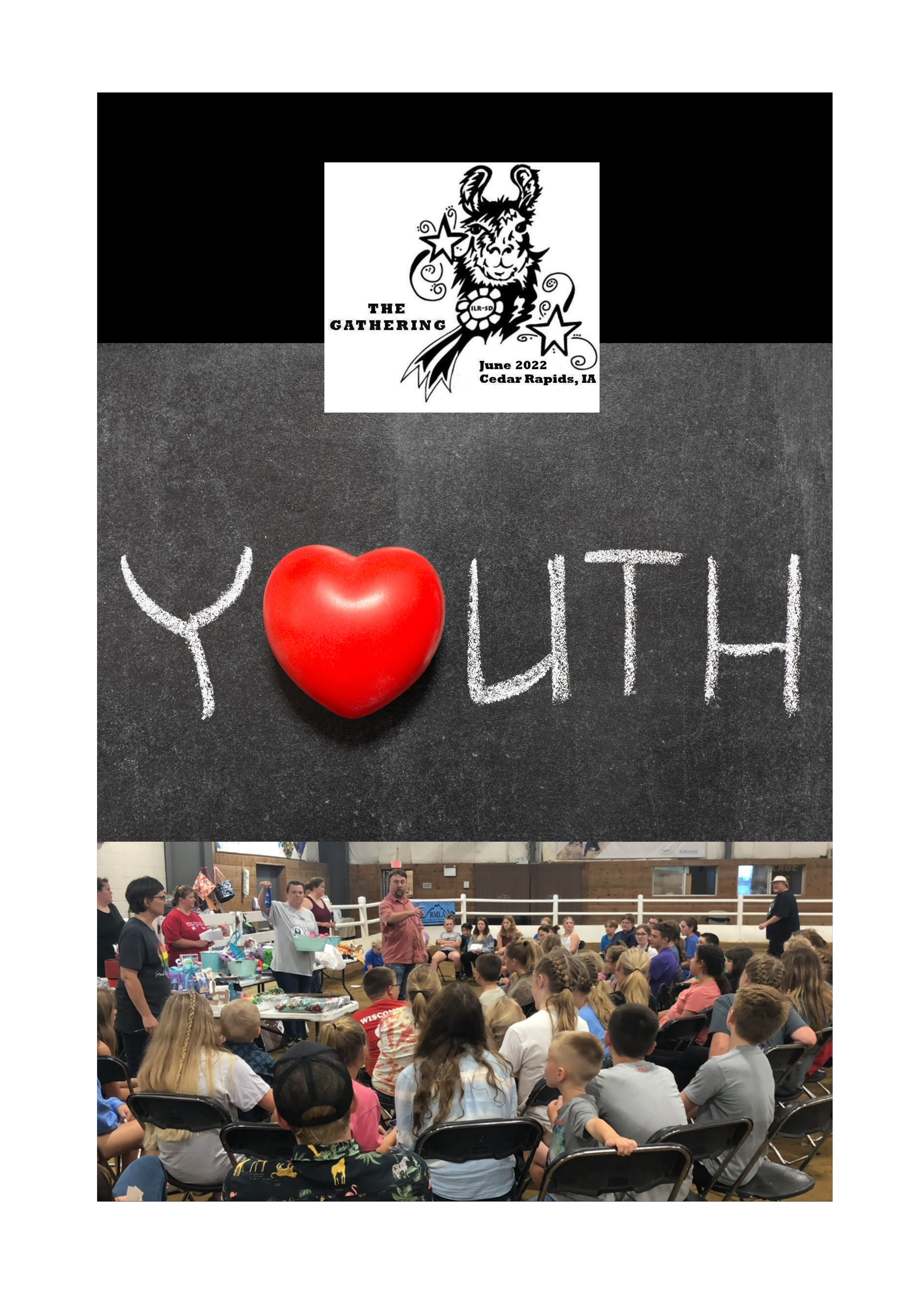 A lively youth event with a heart symbol and engaging audience.